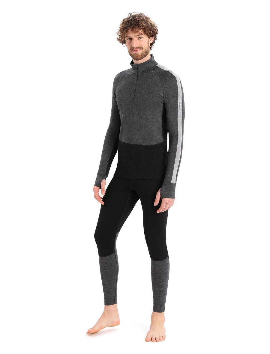 Men's Icebreaker 260 ZoneKnit™ Merino Long Sleeve Half Zip Base Layers Jet Heather / Black | CA 1622YXFU